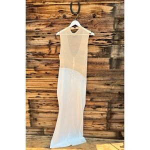 UNBRANDED | Cream White Sheer Sleeveless Sparkly Long Diamond Maxi Dress 2XL
